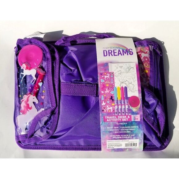 Over the Moon Other - Rainbow Dreams Kids Travel Desk & Activity Set 12 Pc with Markers Purple Ages 3+